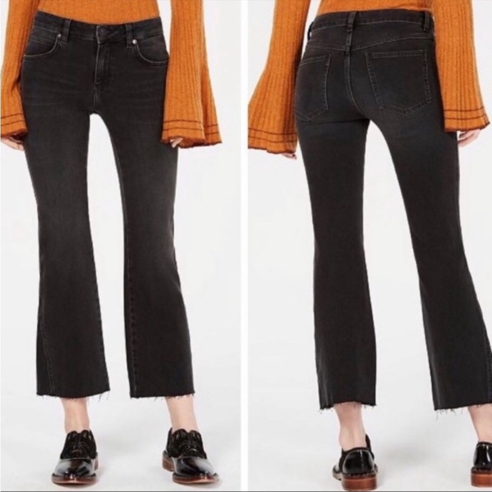 NWT Free People Black Rita Crop Frayed Flare Jeans Size 31R OB833572.